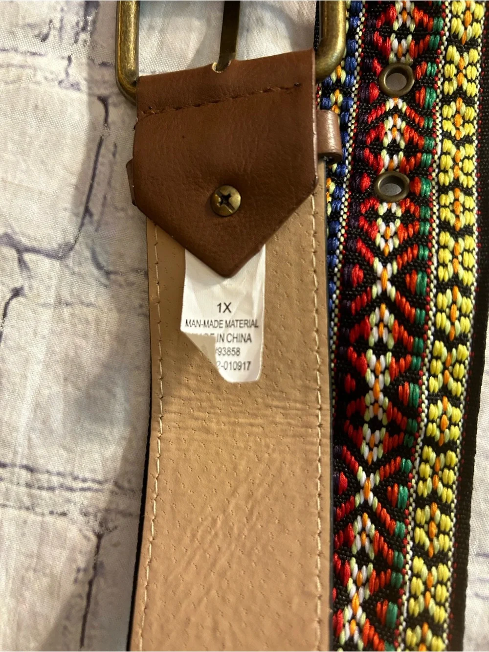 BOHO AZTEC WESTERN MULTI COLORED FABRIC VEGAN BLACK & BROWN (2) BELTS SIZE 1X